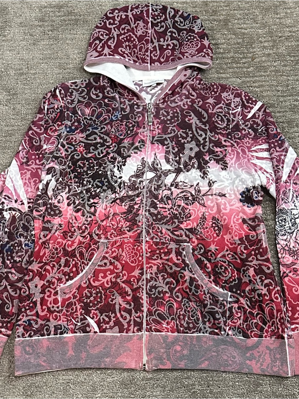 Fashion Bug y2k Pink Floral Ombre Zip-Up Bomber Hoodie